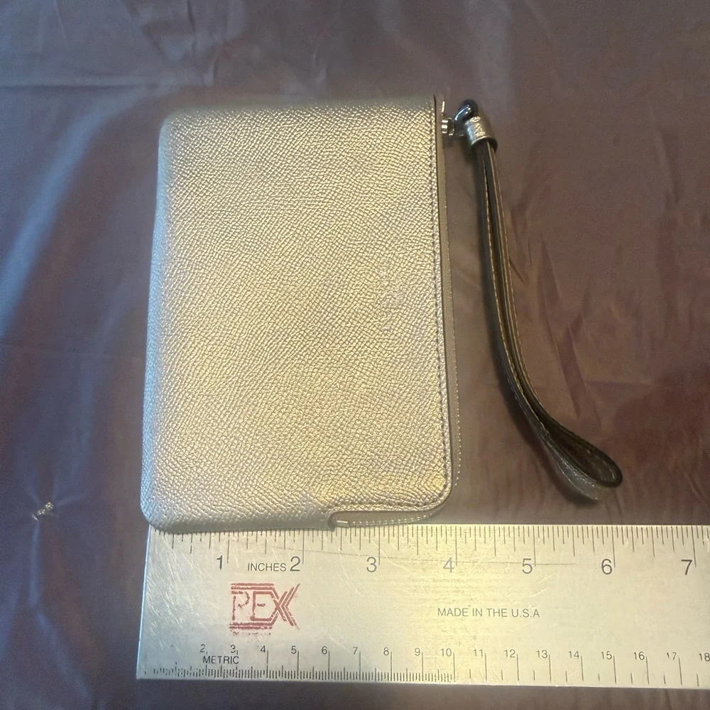 Coach Corner Zip Metallic Gold Textured Saffiano Leather Wristlet Pouch - Picture 6 of 7